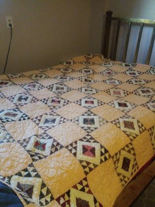 Vintage Hand Sewn Nine Patch Quilt From 1860.  Autographed Signed