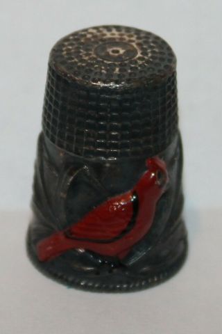 Red Cardinal On Embossed Metal Thimble