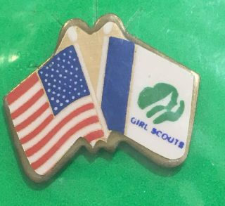 2 Vintage Girl Scout PINS FLAGS IN PACKAGE 1990’s 2