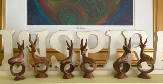Dining: Antelope Hand Carved Napkin Rings Set Of 8