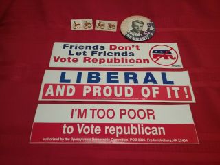 (24) Democrat Political Bumper Stickers Button Pins Rfk Clinton Gore