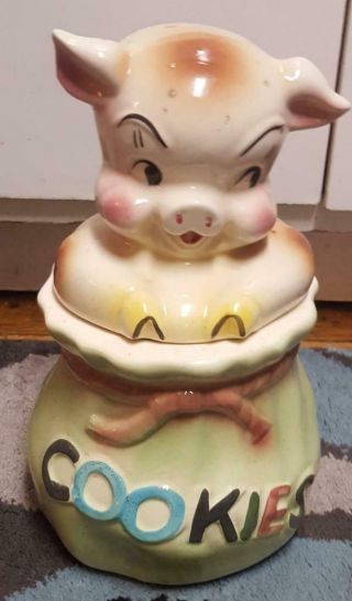 Vintage Usa American Bisque Pig In A Poke Cookie Jar 12 " Tall