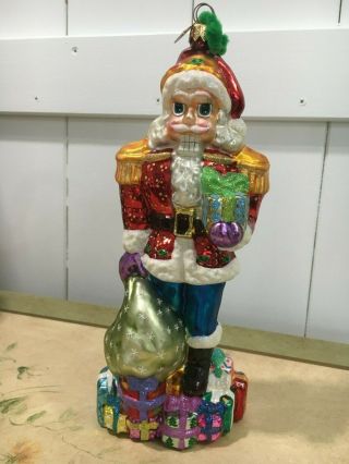 Radko Santa Nutcracker With Sack & Gifts Mercury Glass Ornament 10 " Hx4 " W