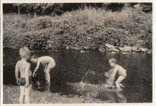 2 Vintage Photographs Children Boy & Girls Playing In Water Splashing 1930s - 40s