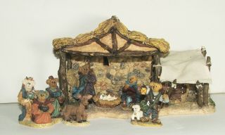 Boyds Bears Bearstone 8 Pc Nativity Set Creche Mary Jesus Joseph Wise Men Donkey