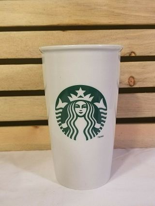 Starbucks 2011 Tall Ceramic White Travel Mug With Lid 12oz
