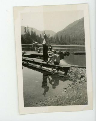 Shirtless Guys Lounging In Swimsuits By Idyllic Lake Vintage Photo Gay Interest