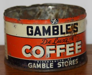 Vintage Gamble ' s Stores Deluxe Coffee Tin Can No Lid Advertising 3