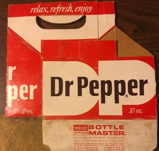 Vintage Dr.  Pepper Six - Pack 10 Ounce Cardboard Carton Carrier Bottle Master