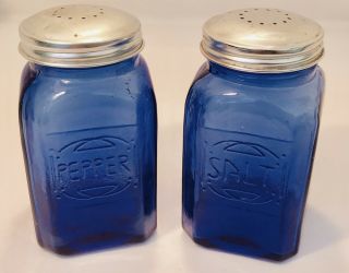 Kitchen Stove Top Salt & Pepper Shakers Cobalt Blue Glass