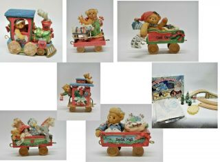 Set Of 6 Cherished Teddies Santa Express Train Figurines & Accessory Set
