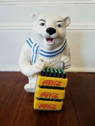 Coca - Cola Coke 2001 Ceramic Polar Bear Deliveryman Cookie Jar 12 Inch High
