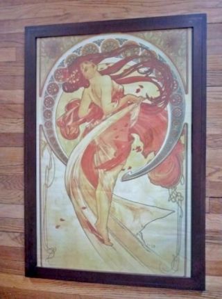 Vintage Framed Alphonse Mucha Dance Art Poster Print Orange Woman