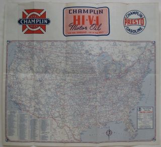 1950 CHAMPLIN PRESTO GASOLINE Road Map OKLAHOMA Route 66 Rand McNally Motor Oil 3