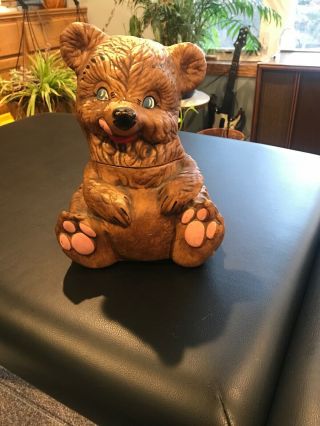 Vintage Gilner California Brown Teddy Bear Cookie Jar W/tongue Sticking Out
