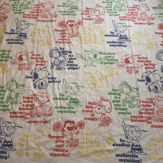 Vintage 60s Peanuts Twin Flat Sheet Snoopy Charlie Brown Lucy Sports Tastemaker