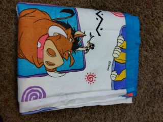 Vintage 1990s Lion King Blanket Satin Edge Bright Squares Made in USA Twin Size 3