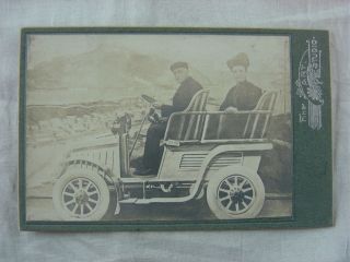 Vintage Cabinet Photo Ma & Pa In Car 1900s Automobile Arcade Souvenir 817