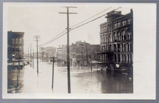 Findlay,  Ohio,  Postcard,  Rppc,  Flood Of 1913,  Main St.  And Main Cross