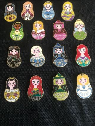 Disney Pins Princess Nesting Dolls Complete 16 Pin Set Ariel Belle Elsa Anna