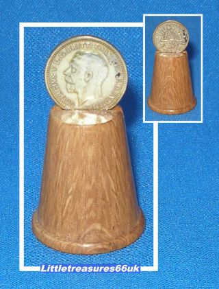 Turned Wood 1935 Silver 3 Pence Thimble.