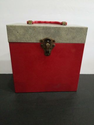 Vintage Stunning Metal Red Cream 45 Rpm Record Box Storage Holder Case Excell.