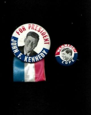 2 Jfk John F.  Kennedy 1960 Campaign Buttons W/ribbon,  Union Cope