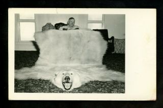 Real Photo Postcard Rppc Polar Bear Hunting Kotzebue,  Alaska Ak 1949 Vintage