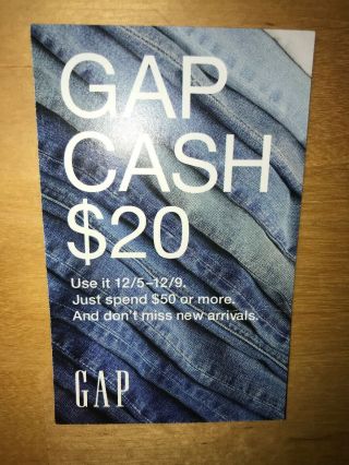 Gap Cash $20 - In Store Or Online - Valid Dec 5 - 9 - Fast,  Delivery