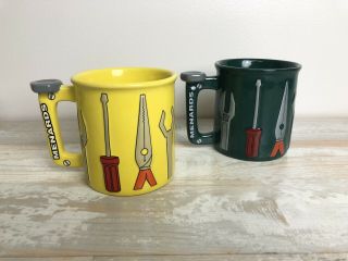 Two Menards Tools Wrench Pliers Screw Driver Green Yellow Coffee Cup Mug 3d
