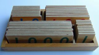 Vintage Nienhuis Montessori Small Wooden Numeral 1 - 9000 In Wooden Tray,  Priority