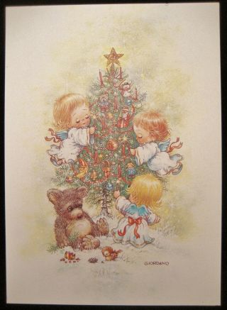 Vintage Christmas Greeting Card Angel Magic - Angels Decorating Xmas Tree/giordano