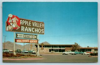 Postcard Ca Apple Valley California Real Estate Rentals C1950s Old Cars X13