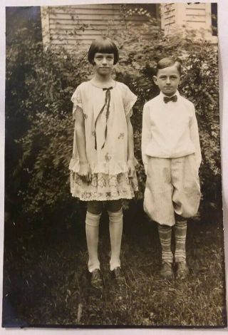 Vintage Photo Of Cute Siblings Little Girl & Boy Dressed In Great 1920s Fashion