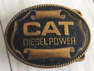 Vintage Caterpillar Cat Diesel Power Belt Buckle Scrolled Design 1982