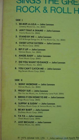 BEATLES JOHN LENNON SINGS THE GREAT ROCK & ROLL HITS ROOTS LP ADAM VIII 8108 3