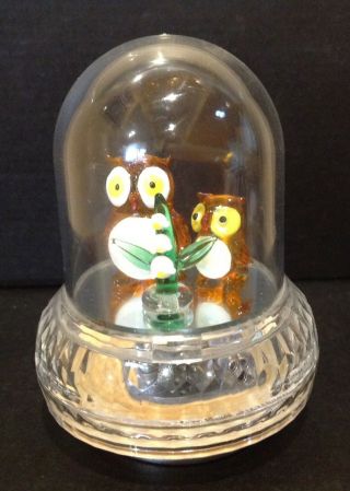 Revolving Domed Music Box With Glass Owls - Japan