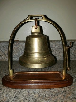 Vintage Brass Bell On Stand With Hammer