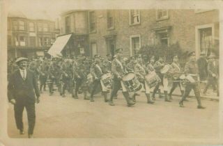 Rp Lowestoft Norfolk Regiment Band Soldiers In Street Suffolk Real Photo 1921