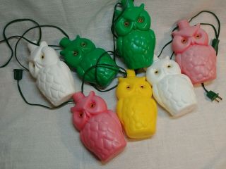 Vintage Retro 7 Blow Mold Owls Patio Rv Party Lights String Noma Style