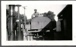 Vintage Photograph 1943 Glass Gas Station Pumps Oil Truck Latham Illinois Photo