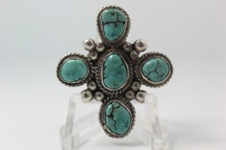 Vintage Old Pawn Navajo Carico Lake Turquoise Sterling Silver Ring Size: 8