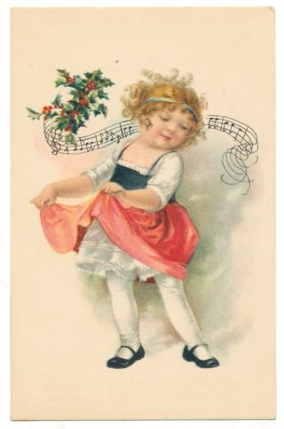 Ellen Clapsaddle Trade Card - Girl Dancing To Christmas Music