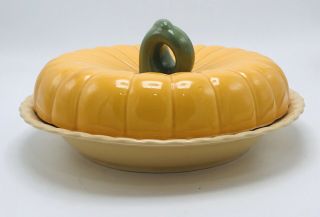 Pumpkin Pie Plate With Pumpkin Shaped Lid And Recipe In Plate
