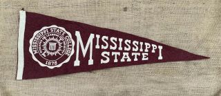 Vintage 1950s College Football Felt Pennant - Mississippi State Bulldogs