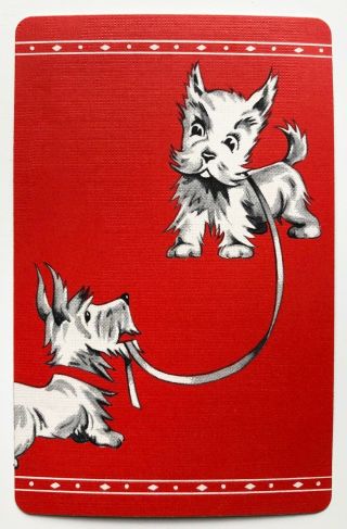 Vintage Swap/playing Card - Cute Puppies / Dogs Playing With Ribbon - Cond
