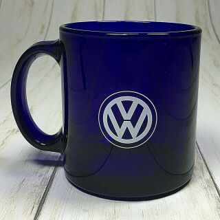 Vtg Volkswagen Vw Beetle Cobalt Blue Libbey Glass Coffee Mug Dealer Promo Usa