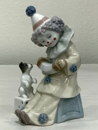 Retired Lladro Figurine Pierrot With Concertina Dog Boy Clown 5279