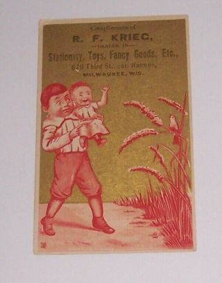 American Advertising Trade Card R.  Krieg,  Stationary,  Toys,  Etc,  Milwaukee,  Wisconsin