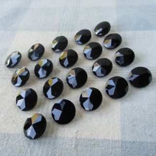 Set Of 20 Faceted Black Glass Buttons W 4 - Way Box Shank